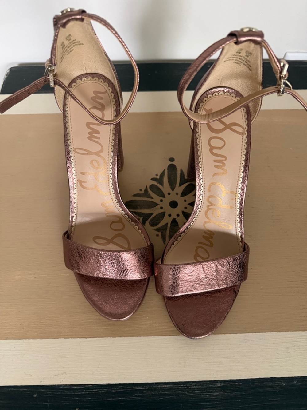 Sam Edelman Metallic Rose Heeled Ankle-Strap Sandals